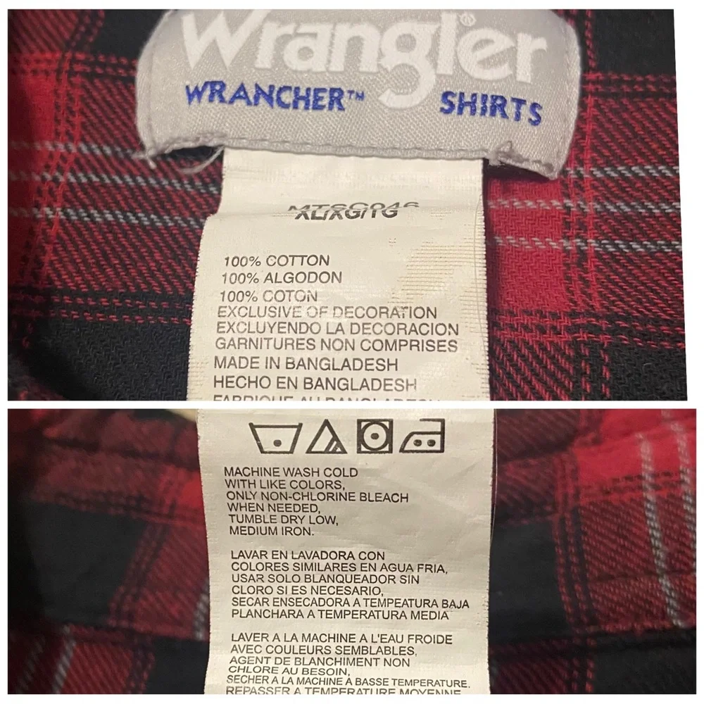 Vintage Wrangler Wrancher Western Flannel Pearl Snap Shirt Red Buffalo Plaid - Picture 6 of 8